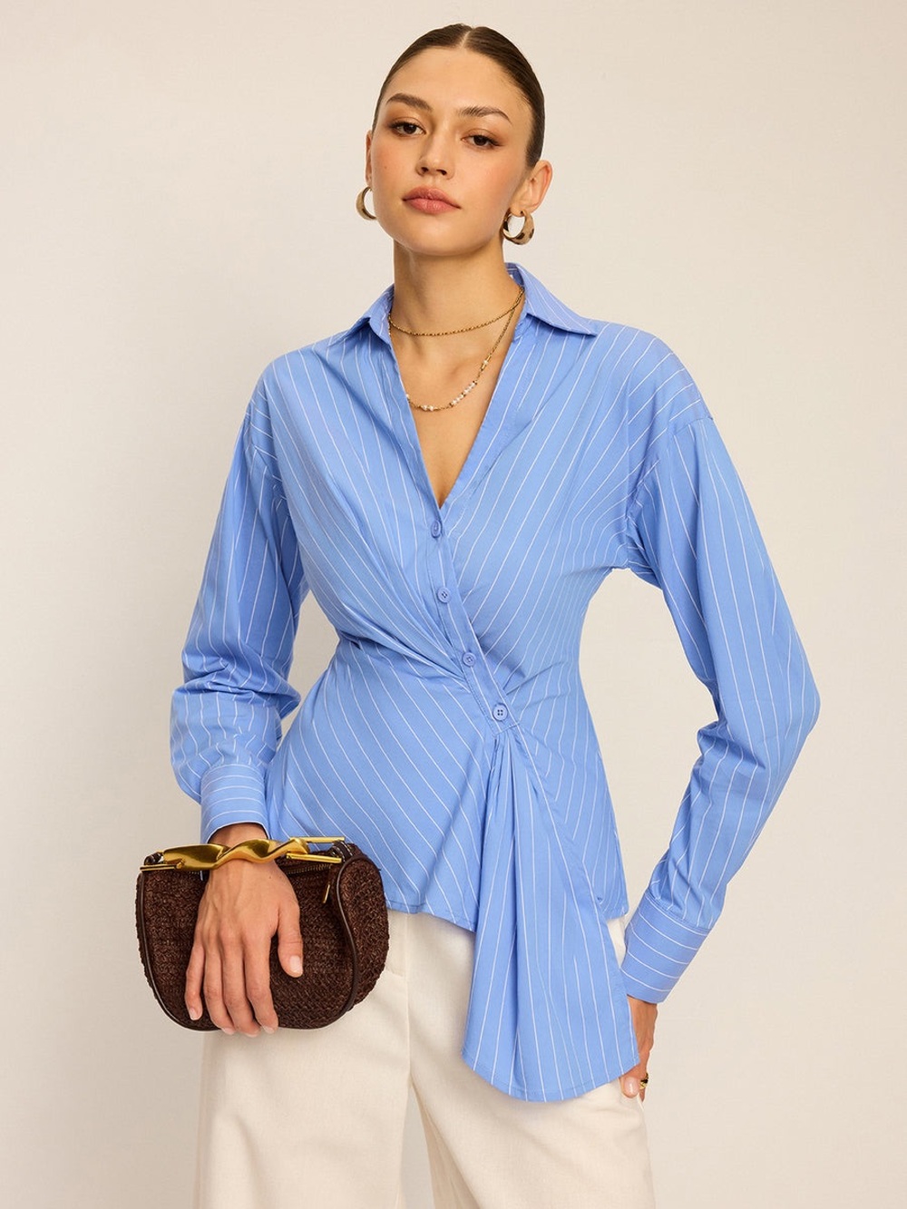 Commense Striped Asymmetric Long Sleeve Shirt
